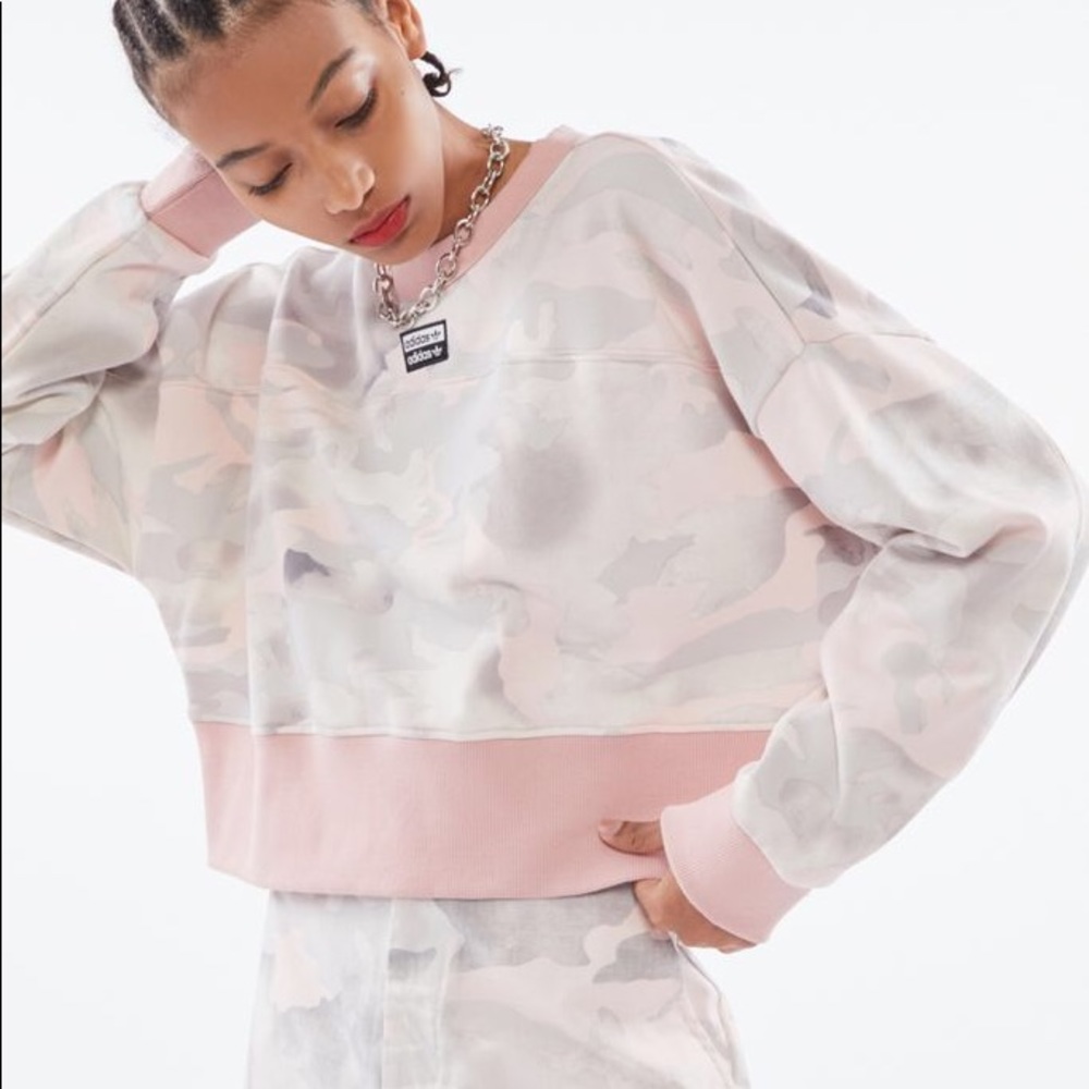 NWT Adidas Cropped Pink Camo Sweater